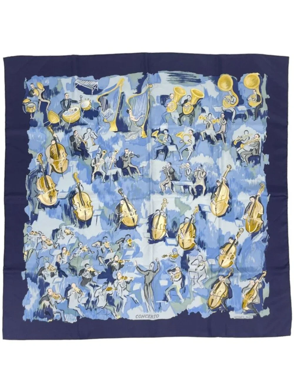 Hermes Carre 90 Concerto Scarf Silk Blue Multicolor